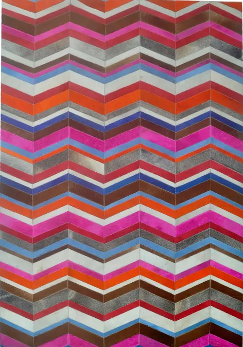 Modern Loom Multi-Colored Patterned Leather Rug 6