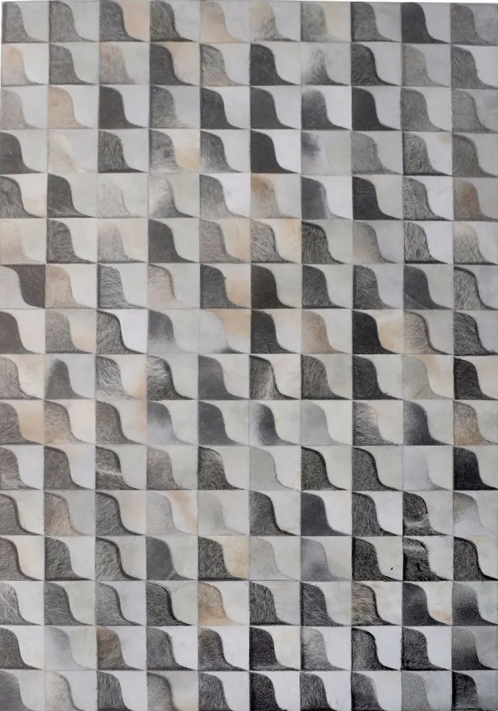 Modern Loom Gray Patterned Cow Hide Rug