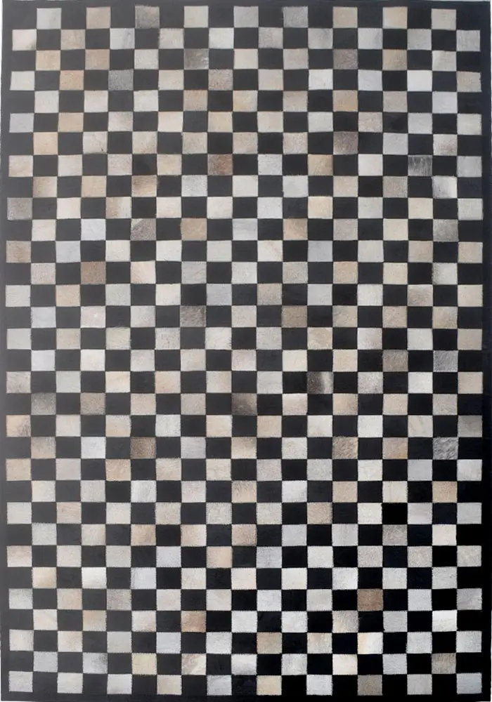 Modern Loom Black Patterned Leather Rug