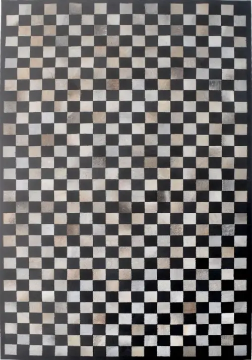 Modern Loom Black Patterned Leather Rug