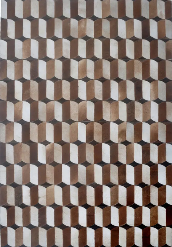 Modern Loom Brown Patterned Leather Rug 4