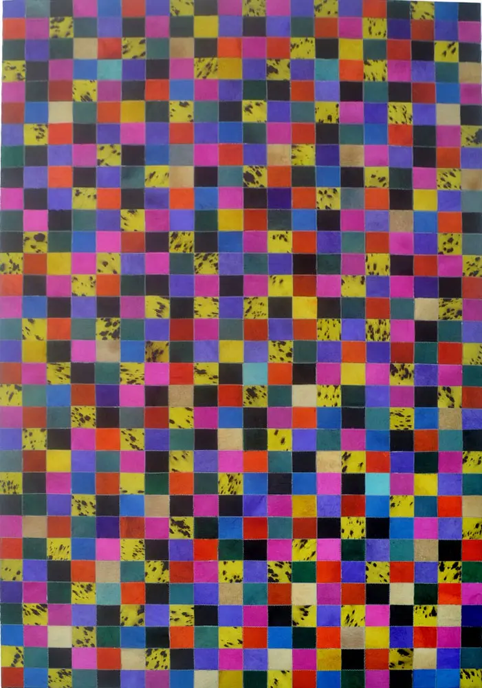 Modern Loom Multi-Colored Patterned Leather Rug 5