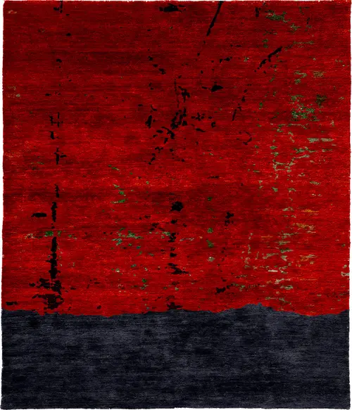 Red Noise Silk Wool Hand Knotted Tibetan Rug
