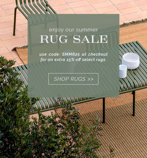 Enjoy our summer rug sale! Use code: SMMR25 at checkout for an extra 15% off select area rugs. Shop our rug collections now.
