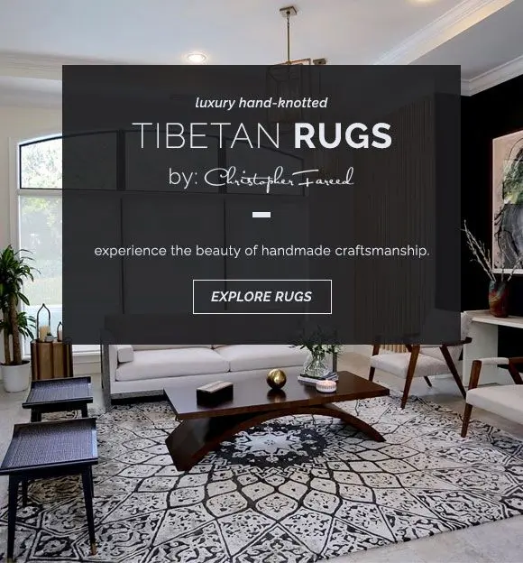 Experience luxury hand-knotted Tibetan rugs by Christopher Fareed. Discover the beauty of handmade craftsmanship. Explore rugs.